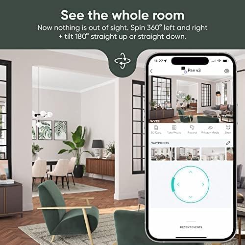 WYZE Cam Pan v3, Câmera de segurança Wi-Fi inteligente para casa, interna/externa com classificação IP65, 1080p, panorâmica/inclinação/zoom, com visão noturna colorida, áudio bidirecional, compatível com Alexa e Google Assistant